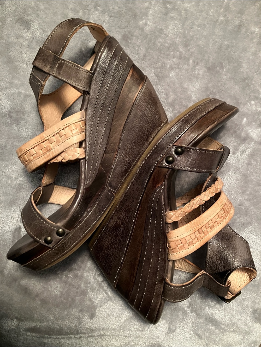Bed Stu Jaslyn Women's Brown Leather Braided Strap Platform Wedge Sandals Sz 10 - Picture 5 of 8